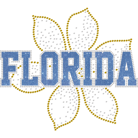 Blue Floral Florida Glitter & Rhinestone Iron On Shirt Decals